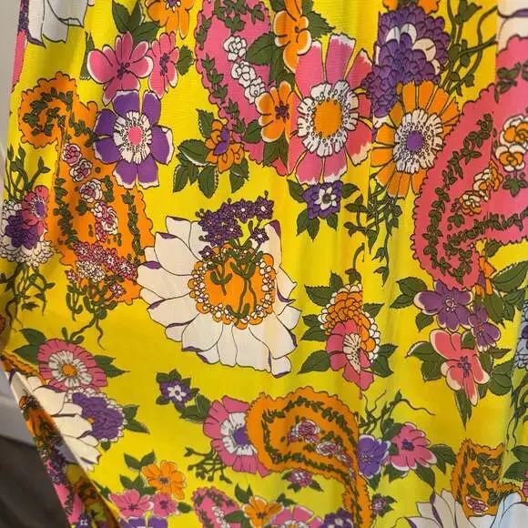 Vintage 1970s Floral Paisley Maxi Dress ILGWU Triacetate Size 9 - Picture 3 of 6